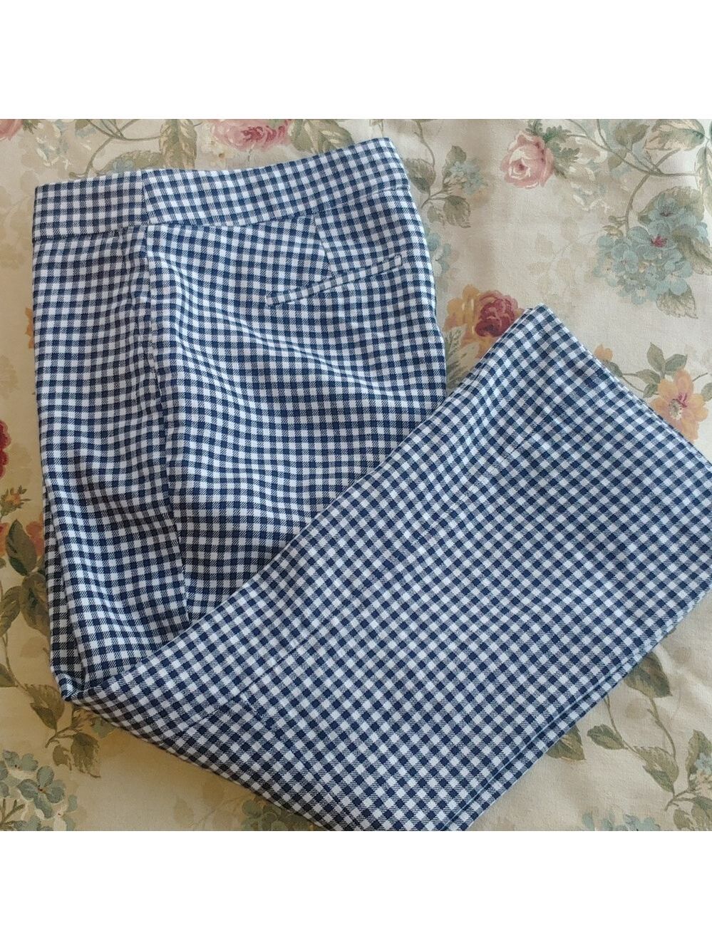 J. Crew Hayden Gingham Crop Pants Navy White Linen Blend Women's size 8